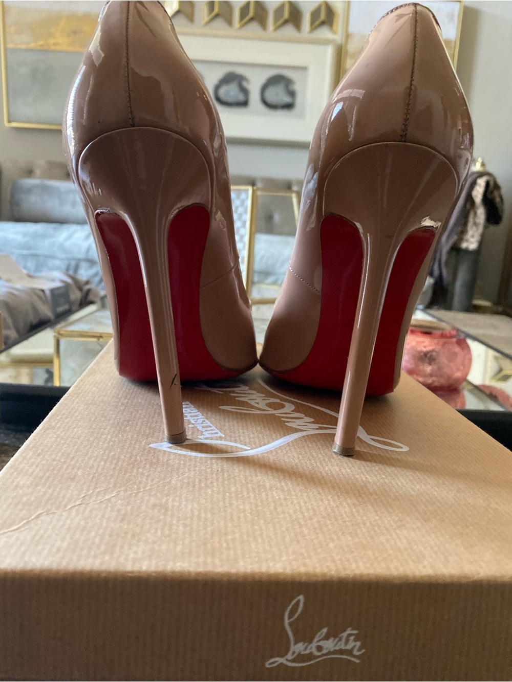 Christian Louboutin Nude Patent Leather Pumps with Red Soles